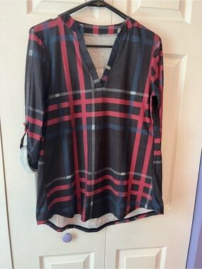 Amazon Plaid Tunic Top - Black, Burgundy & Navy